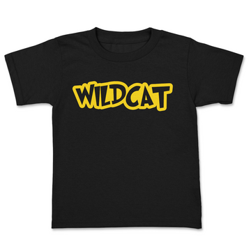 Black t-shirt with 'WILDCAT' in yellow on a white background