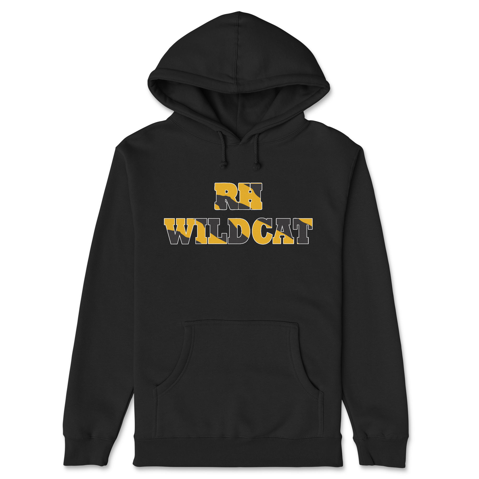 Black hoodie with 'RV Wildcat' text on a white background