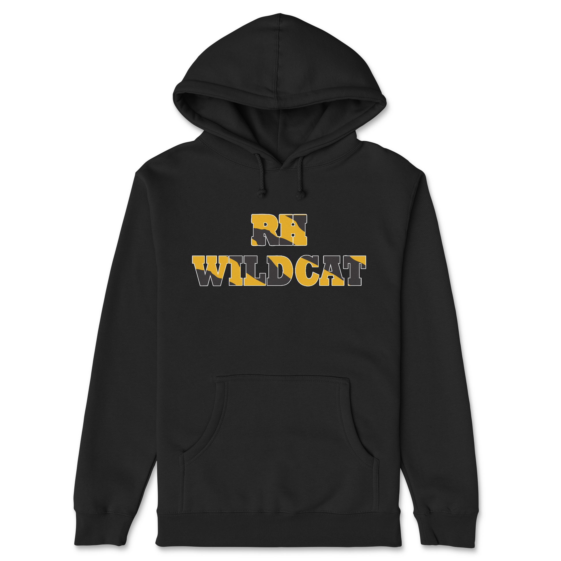 Black hoodie with 'RV Wildcat' text on a white background
