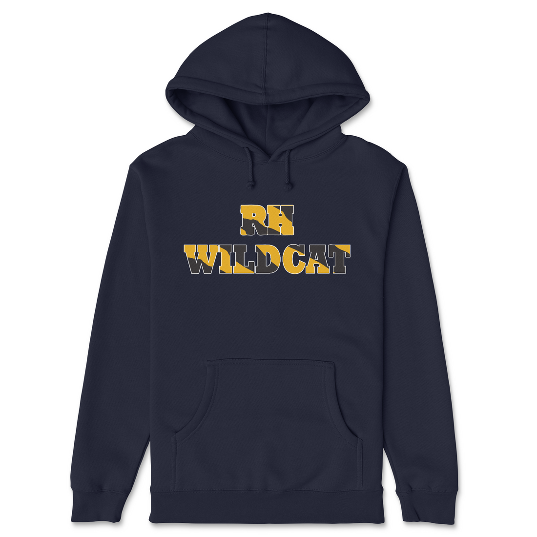 Black hoodie with 'RV Wildcat' text on a white background