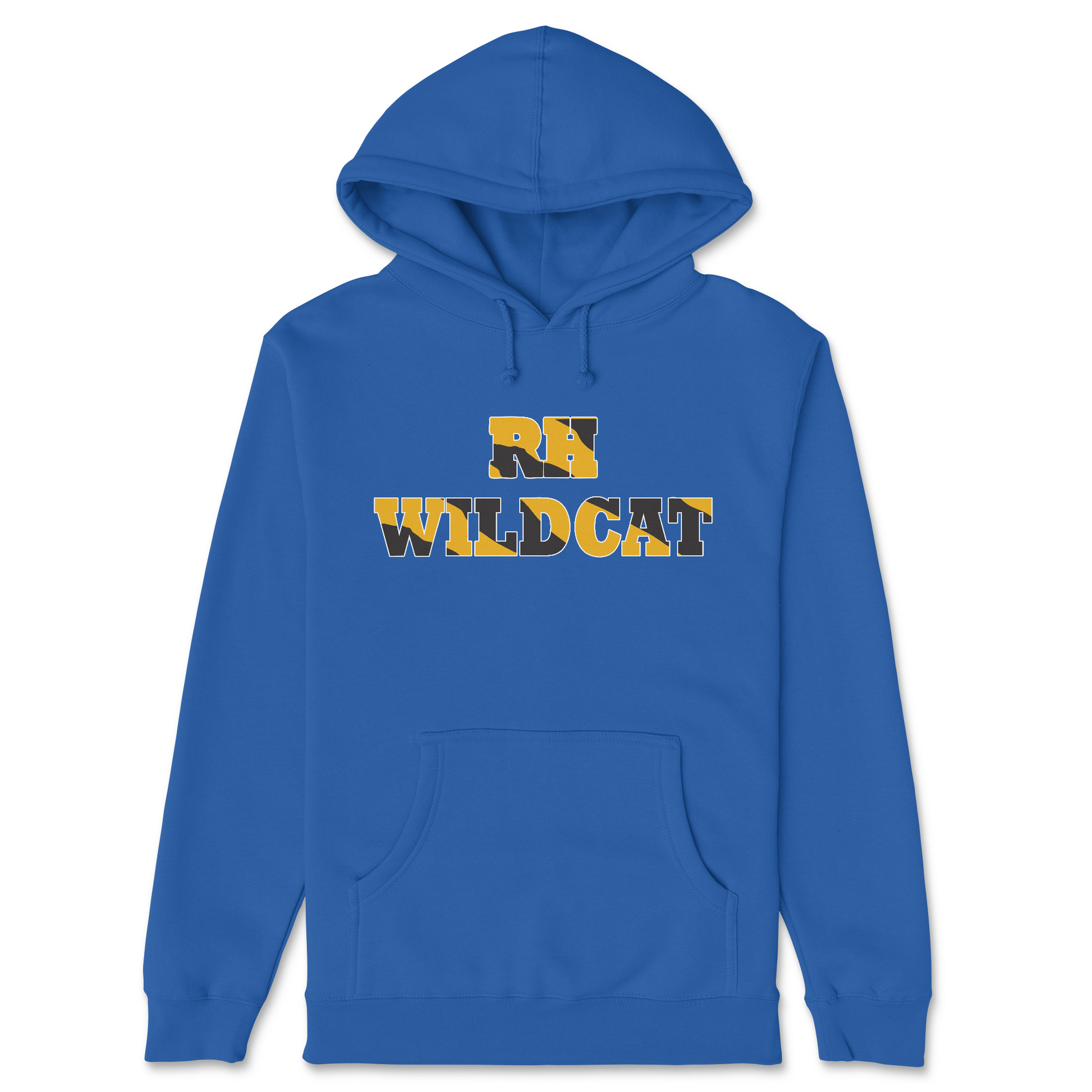 Blue hoodie with 'RH Wildcat' text on a white background