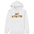 White hoodie with 'WILDCAT' text in yellow and black on a white background