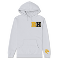 Light gray hoodie with 'RH' logo on chest and lion emblem on sleeve against a white background