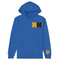Blue hoodie with 'RH' logo on a white background