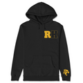 Black hoodie with gold 'RH' logo on a white background