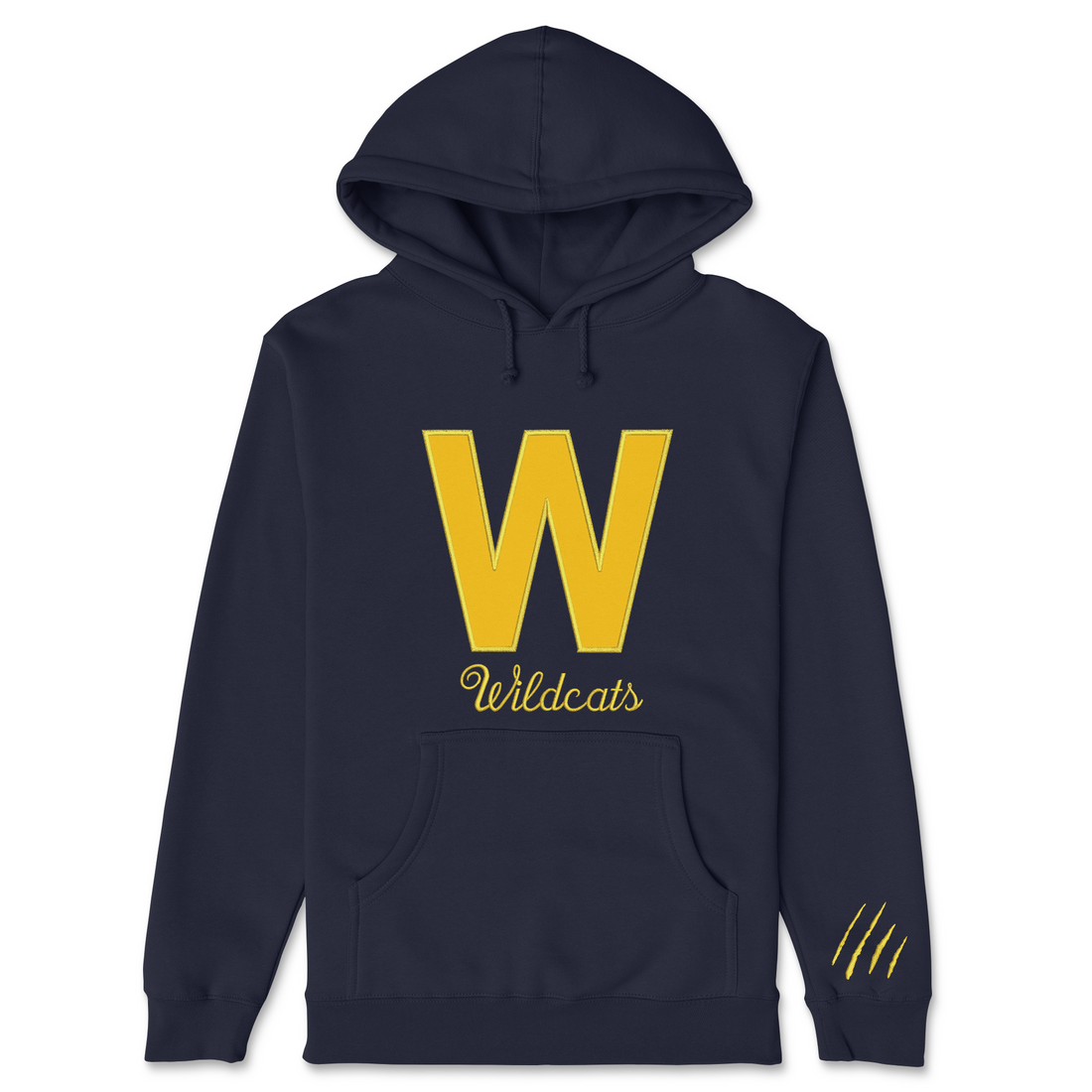 Black hoodie with yellow 'W' and 'Wildcats' text on a white background