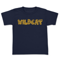 Navy blue t-shirt with 'WILDCAT' printed in yellow on a white background